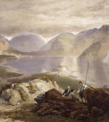 Wast Water, detalje af fiskere, fra The English Lake District, 1853 (detalje af 97210) af James Baker after Pyne