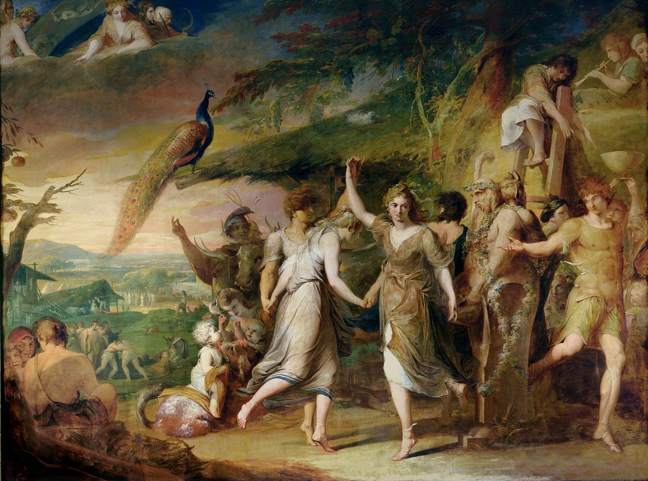 A Grecian Harvest Home, or Thanksgiving to the Rural Deities, Ceres, Bacchus Sylvanus and Pan, nummer to i serien The Progress of Human Culture and Knowledge, c.1777-84 af James Barry