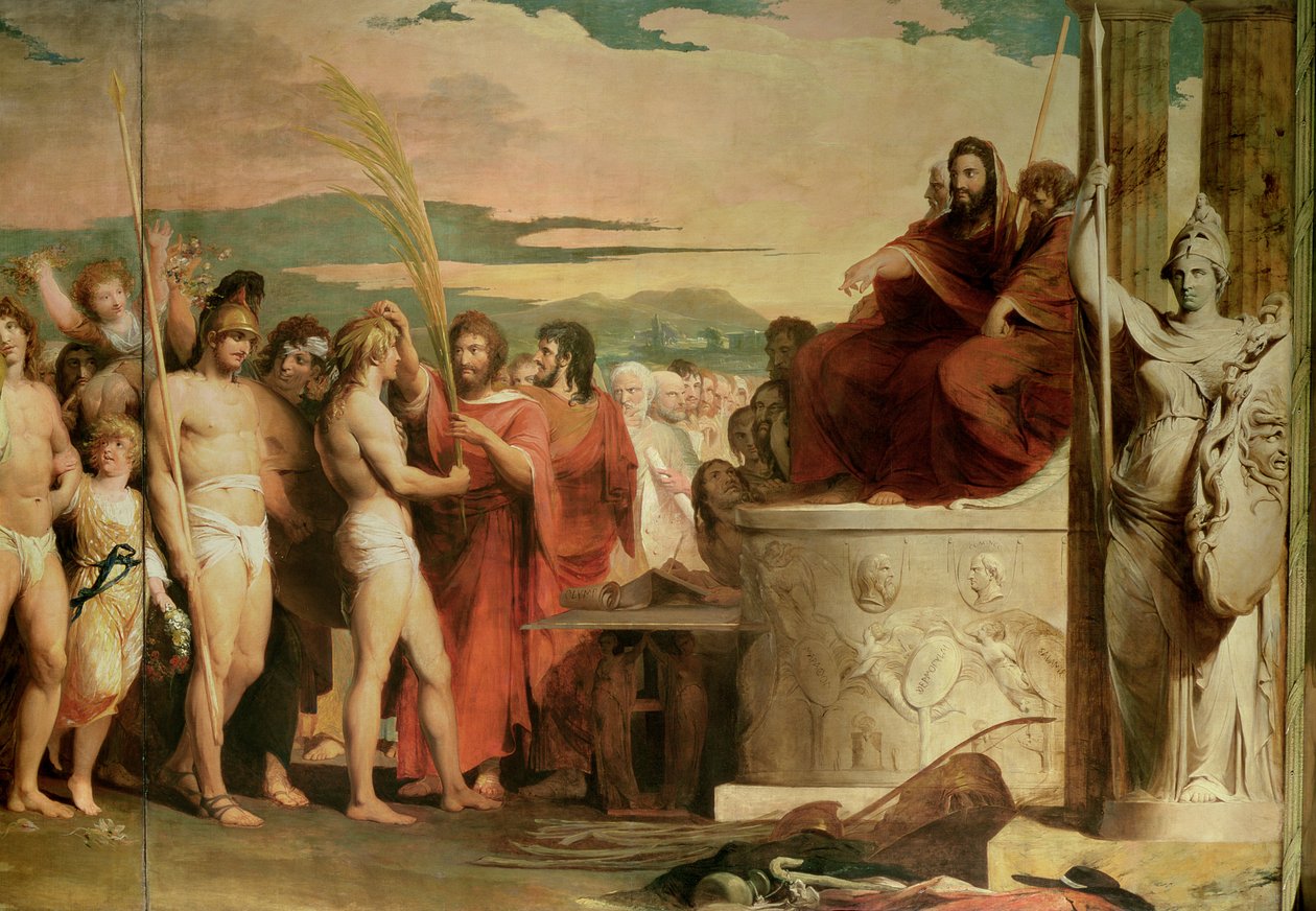 Crowning the Victors at Olympia, tredje i serien The Progress of Human Culture and Knowledge, detaljer om sejrherrerne, der blev kronet før Hellanodicae, ca. 1777-84 (se 101472, 10 af James Barry