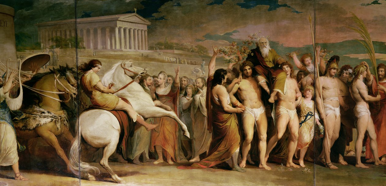 Crowning the Victors at Olympia, tredje af serien The Progress of Human Culture and Knowledge, detalje af centralpanelet viser Diagoras, ca. 1777-1801 (se 101472, 101473 og 101475) af James Barry