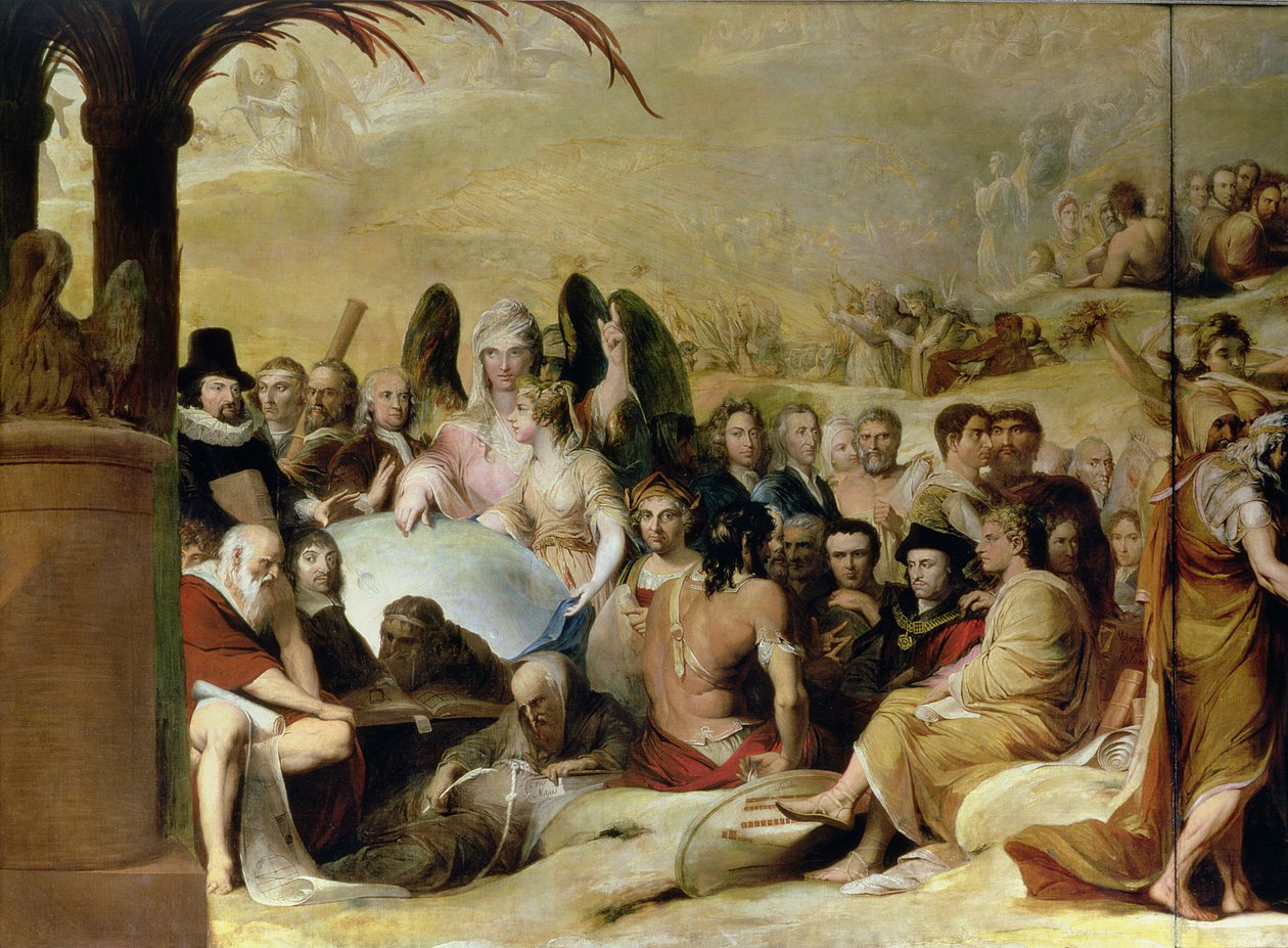 Elysium, eller The State of Final Retribution, sjette i rækken af The Progress of Human Culture and Knowledge c.1777-84, detaljer om videnskabsmænd og filosoffer, der ser på kloden (se al. af James Barry