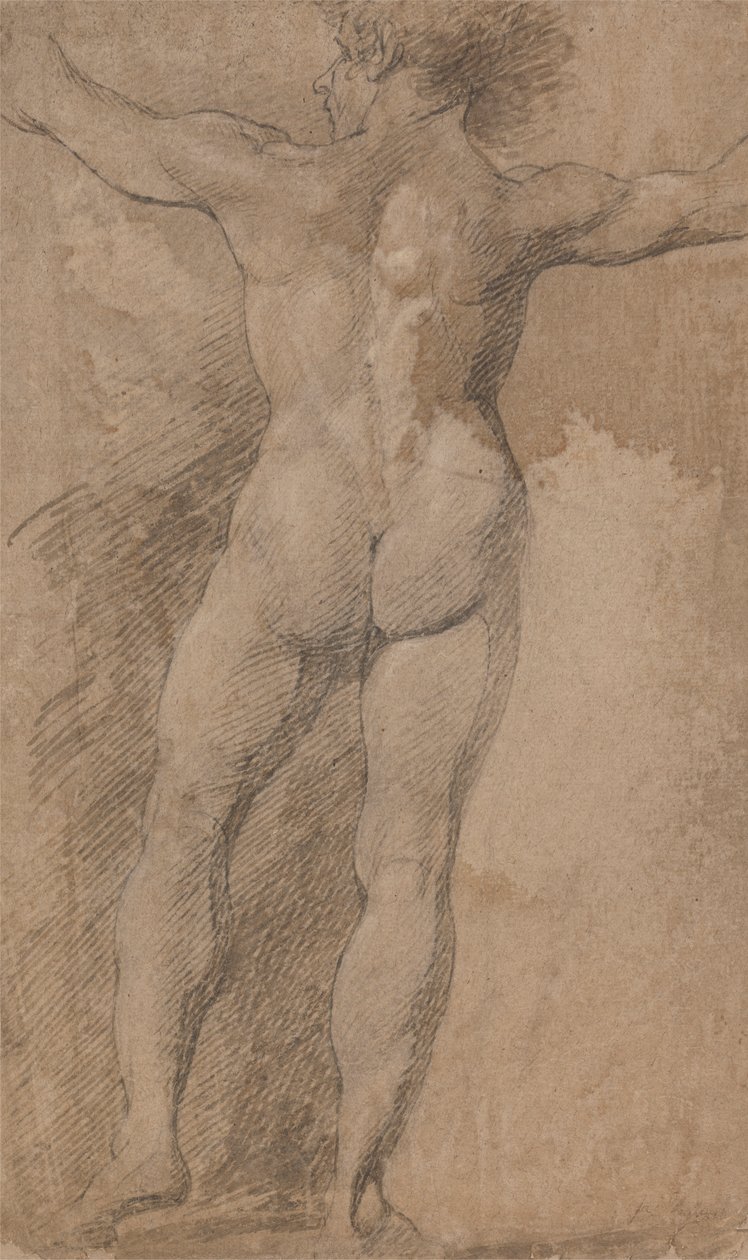 Mand med arme spredt bredt set bagfra af James Barry