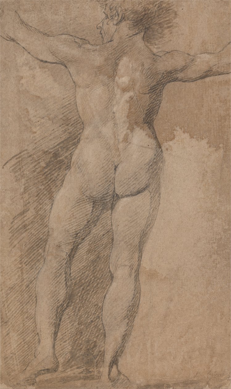 Mand med spredte arme set bagfra af James Barry