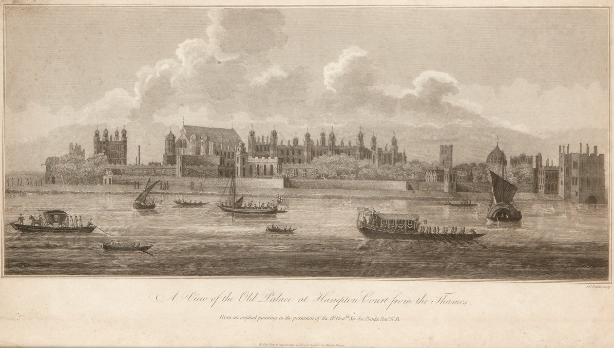Udsigt over Hampton Courts gamle palads fra Themsen af James Basire