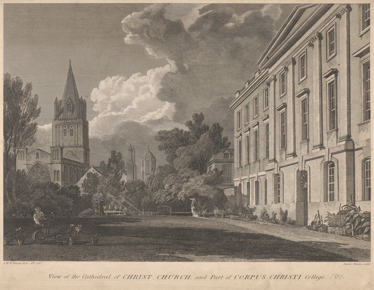 Udsigt over katedralen i Christ Church og en del af Corpus Christi College af James Basire
