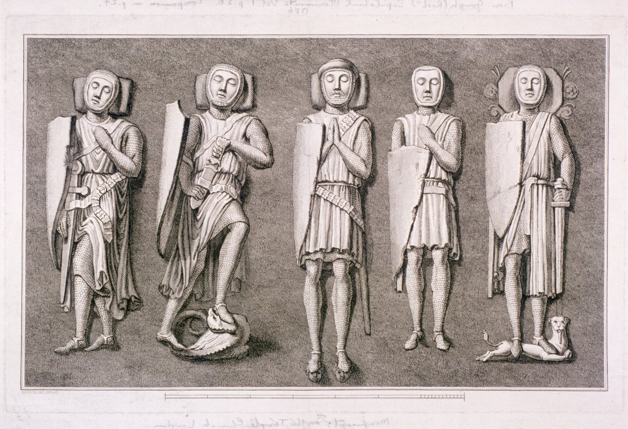 Fem ridderbilleder fra Temple Church, London, 1786. af James Basire I