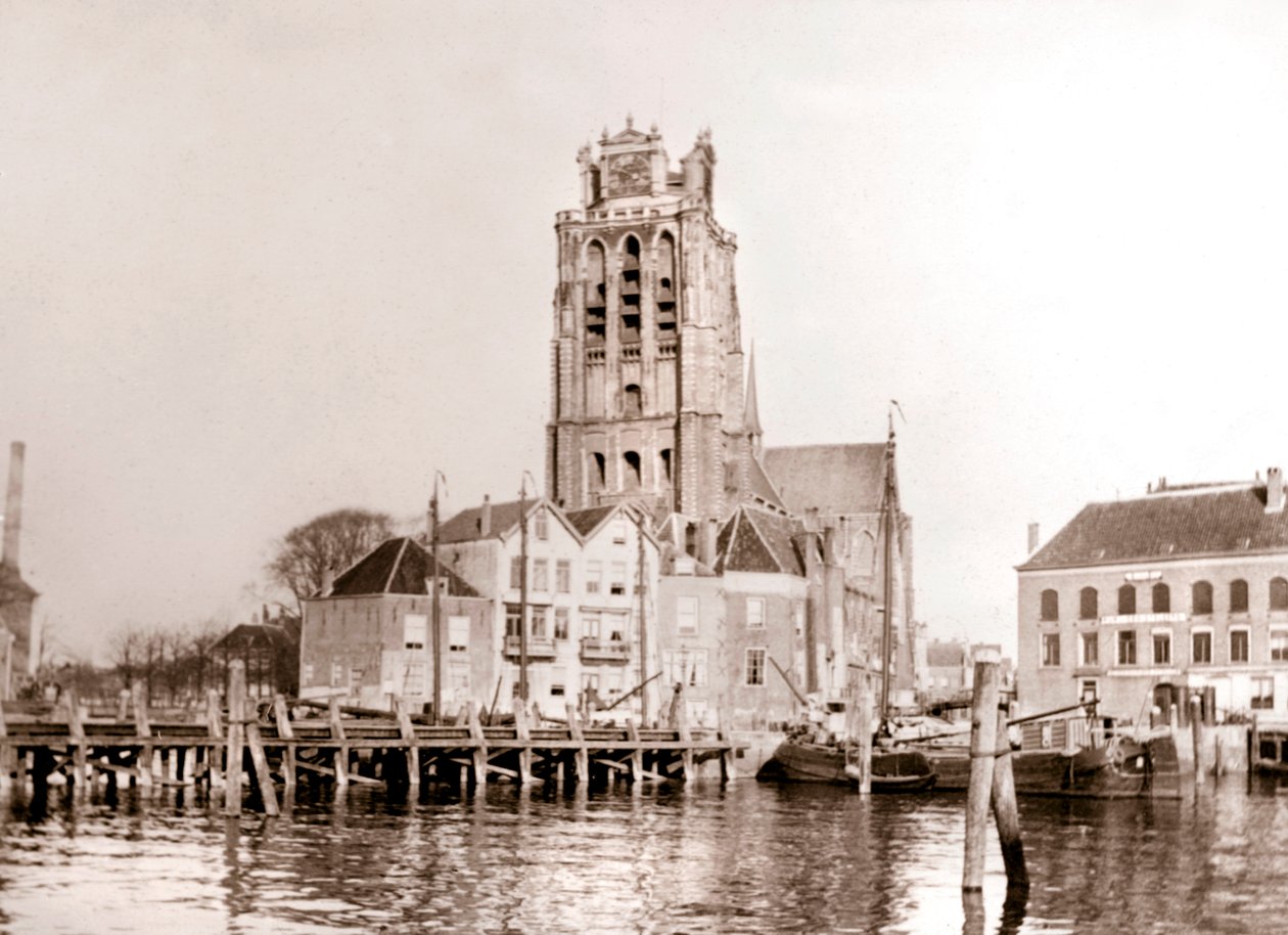 Kirke ved kanalen, Dordrecht, Holland, 1898 af James Batkin