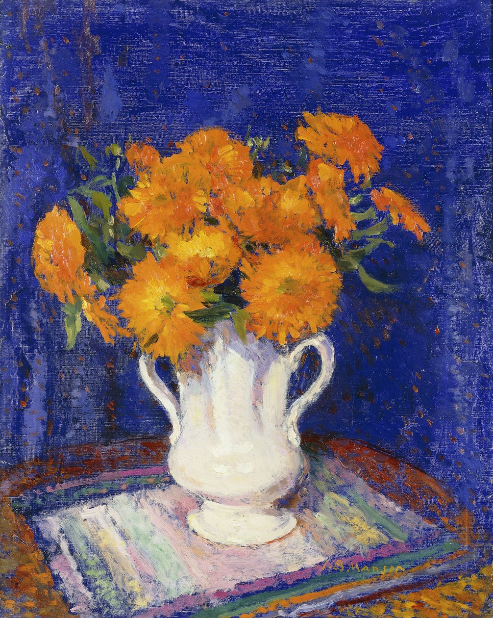 Morgenfruer i en hvid vase af James Bolivar Manson