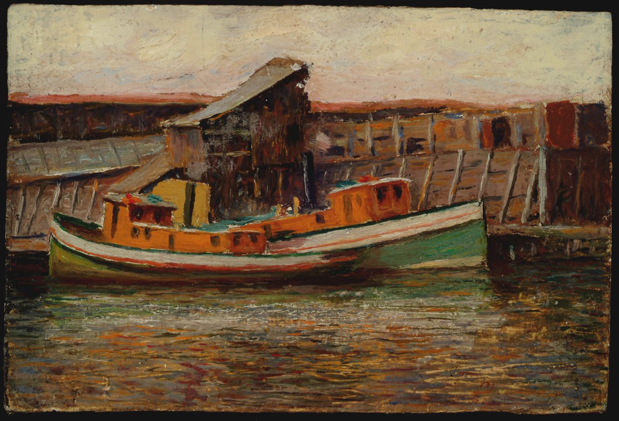 Nautisk scene - slæbebåde (olie om bord) af James Bolivar Needham