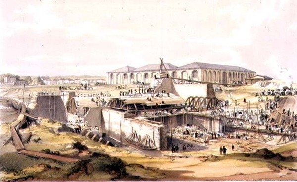 Building the Stationary Engine House, Camden Town, 28. april 1837, indgraveret af kunstneren af James Bourne