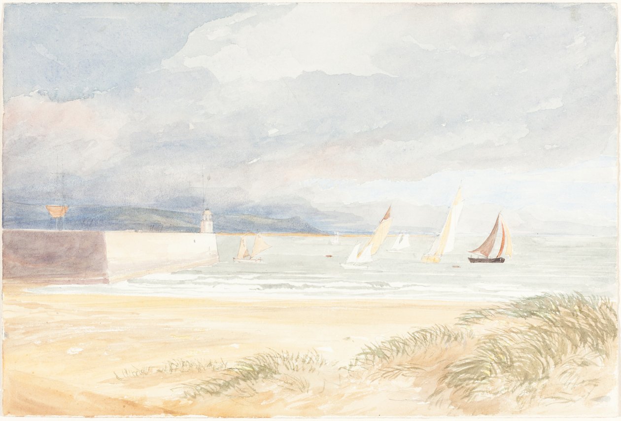 Kystscene med sejlbåde (Portland, Dorset?) af James Bulwer