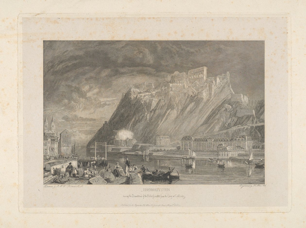 Ehenbreitstein, under nedrivningen af fæstningen i 1817 fra kajen ved Coblentz. af James C. Allen