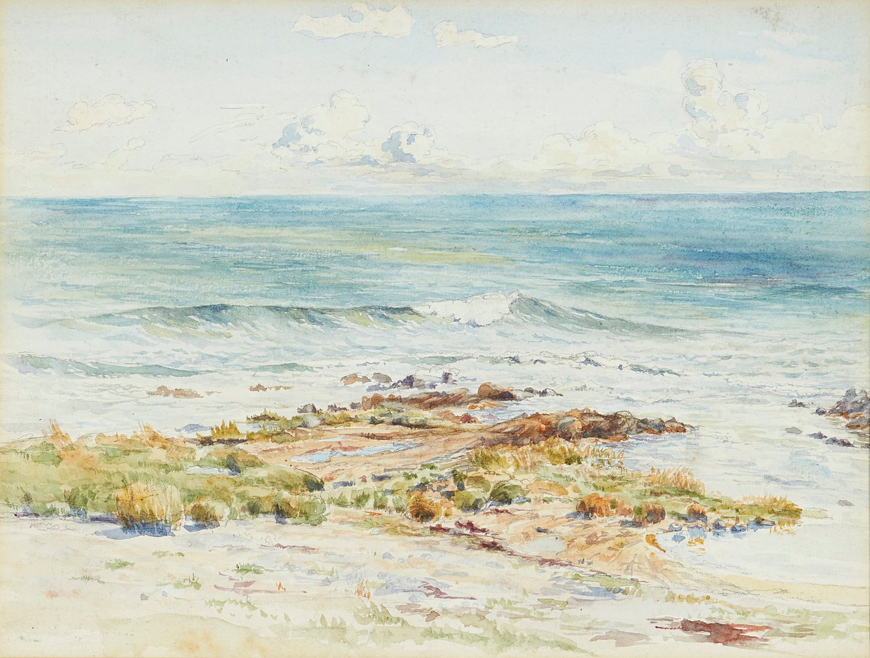 Kystlandskab (blyant og akvarel) af James Caw