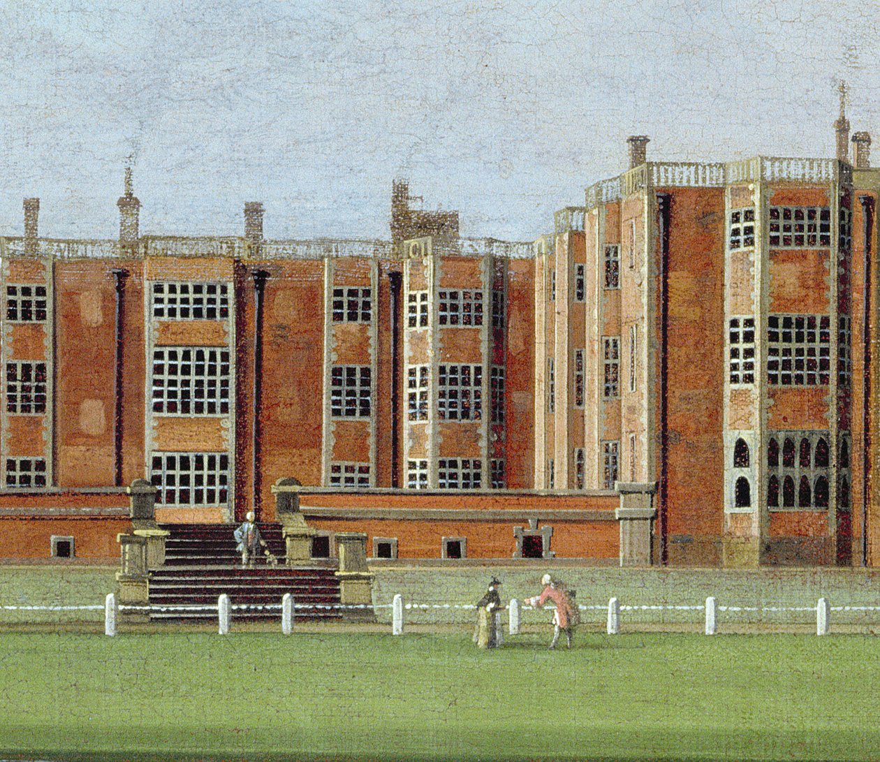 Udsigt over Temple Newsam House, ca. 1750 (olie på lærred) (detalje af 128852, der viser den centrale del af facaden) af James Chapman