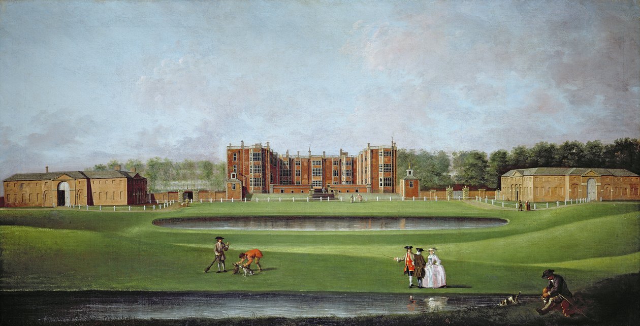 Udsigt over Temple Newsam House, ca. 1750 (olie på lærred) (for detaljer se 128853 og 128854) af James Chapman