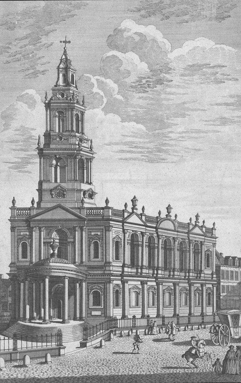 St Marys Church i Strand, London, midten af det 18. århundrede af James Cole