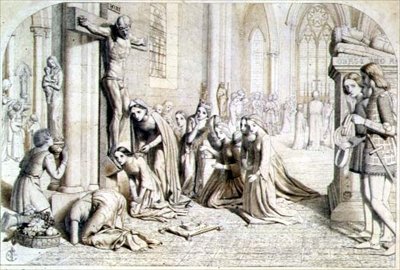 En hændelse i Saint Elizabeth af Ungarns liv - kompositionsstudie, 1850 af James Collinson