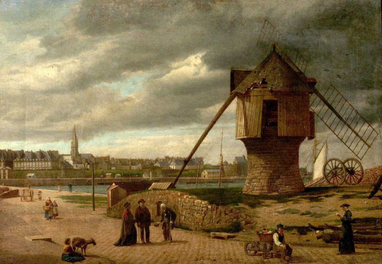 Landskab med en vindmølle, St. Malo, Frankrig, 1877 af James Collinson