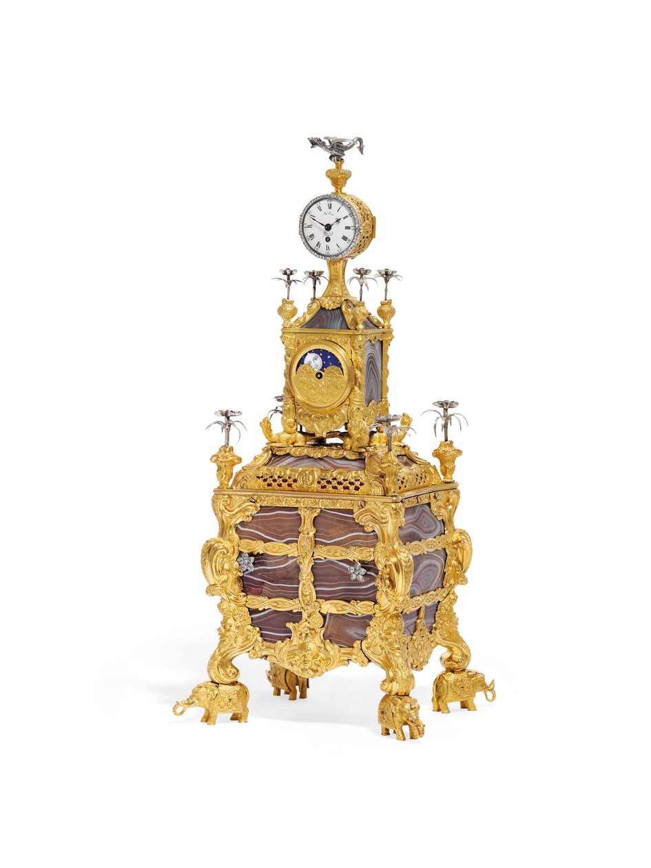 George III musikalsk ur, bordur, ca. 1766 (ormolu, sølv og agat) (se også 1860) af James Cox