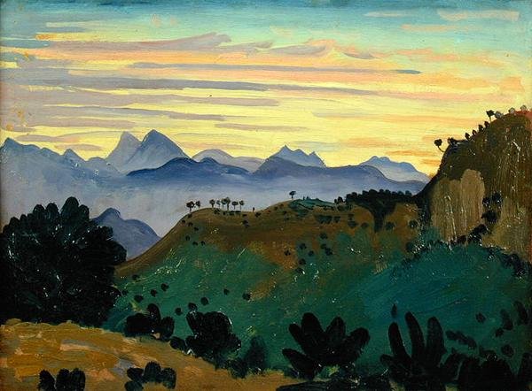 Sunset, Sierra da Ronda, ca. 1912 (olie på panel) af James Dickson Innes