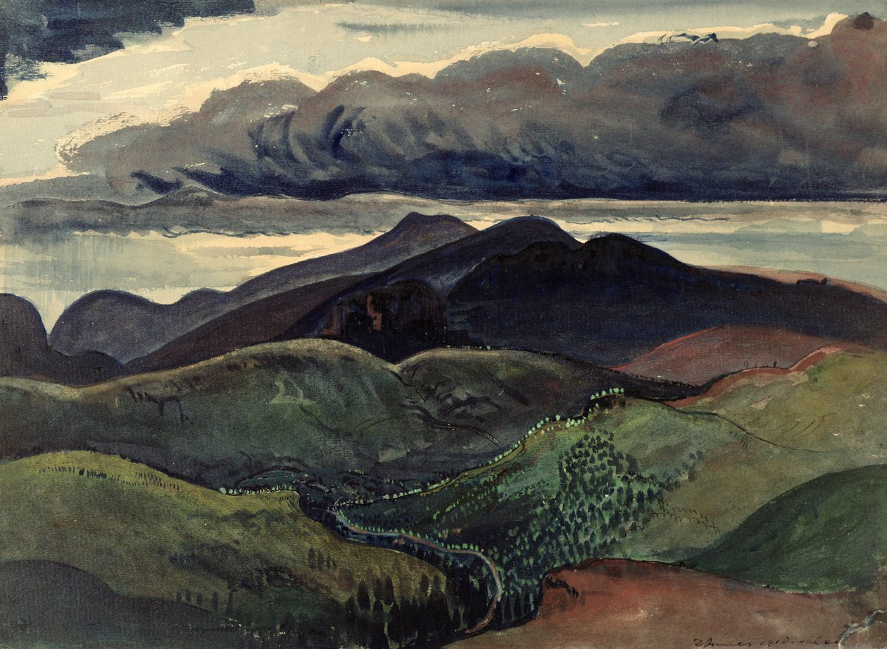 The Dark Mountains (Brecon Beacons) (akvarel, gouache på papir) af James Dickson Innes