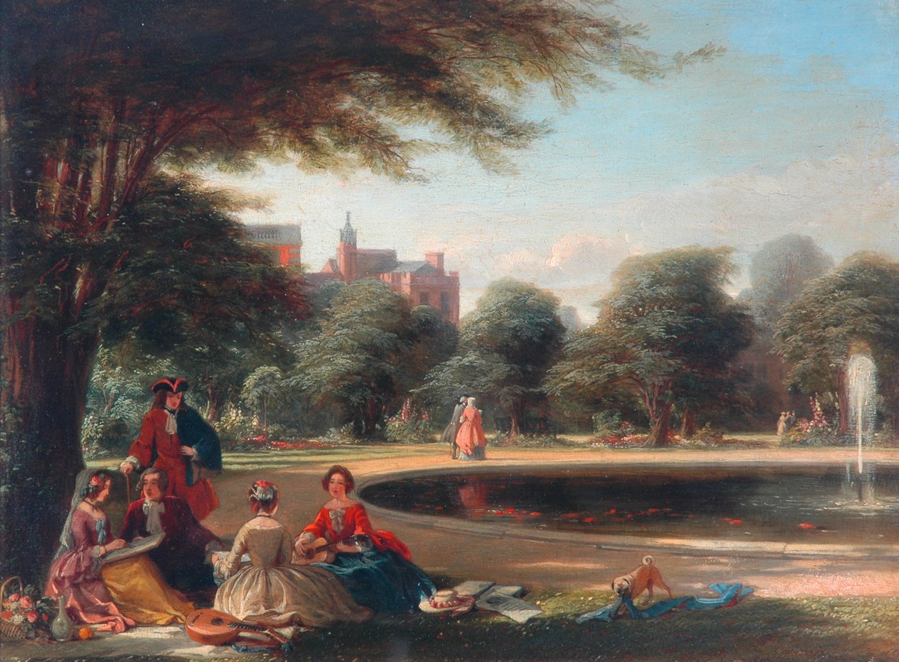 Hampton Court, Fountain (olie på panel) af James Digman Wingfield