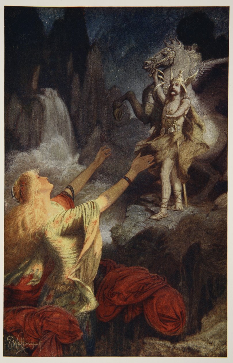 Hundingsbane vender tilbage til Valhal, illustration fra 