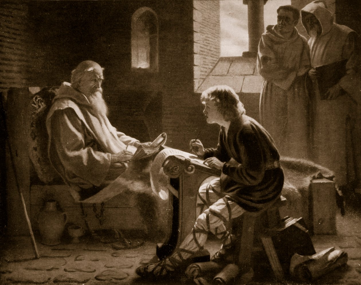 The Venerable Bede oversætter evangeliet, illustration fra 