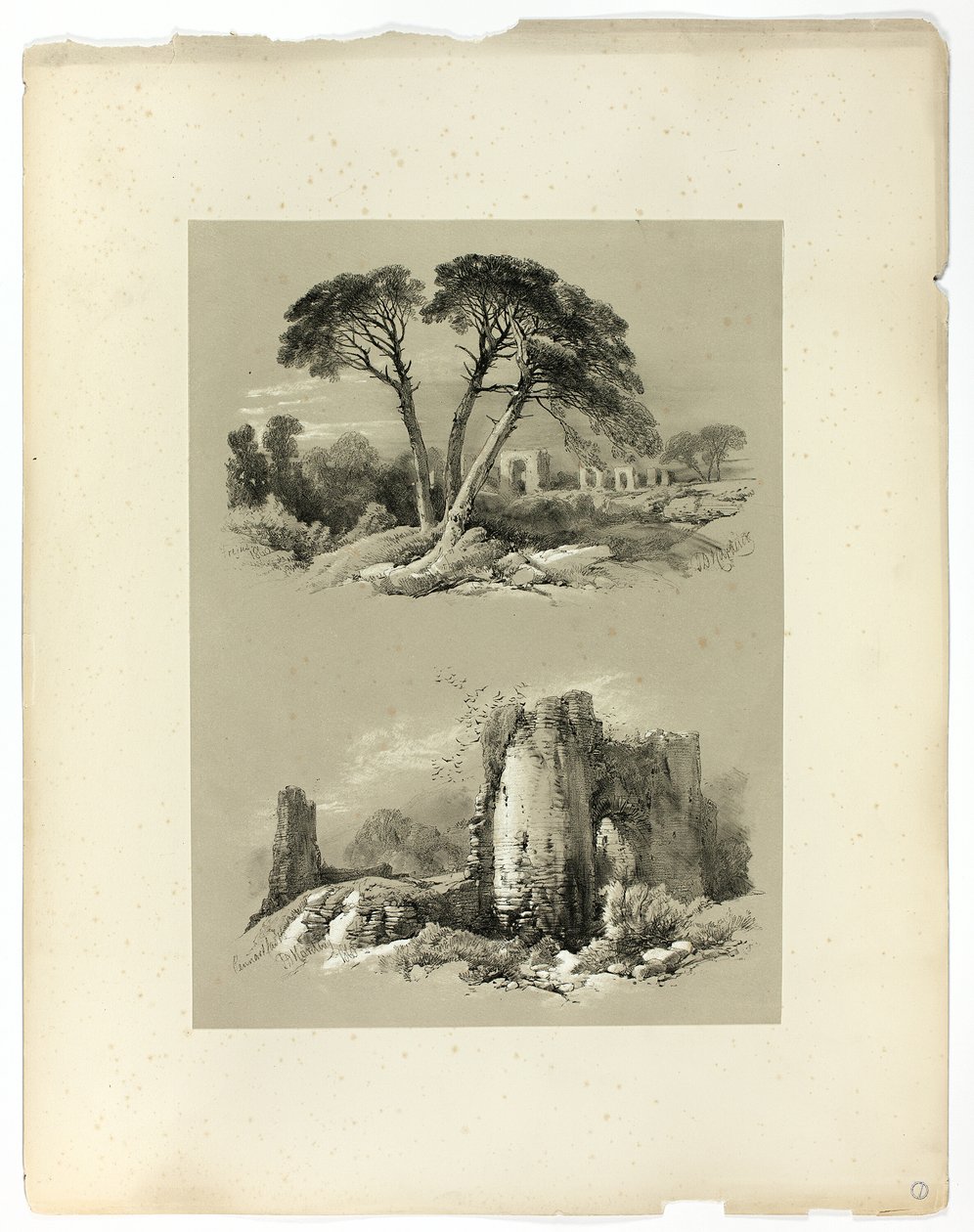 Frejus og Pennard Castle, fra Picturesque Selections af James Duffield Harding