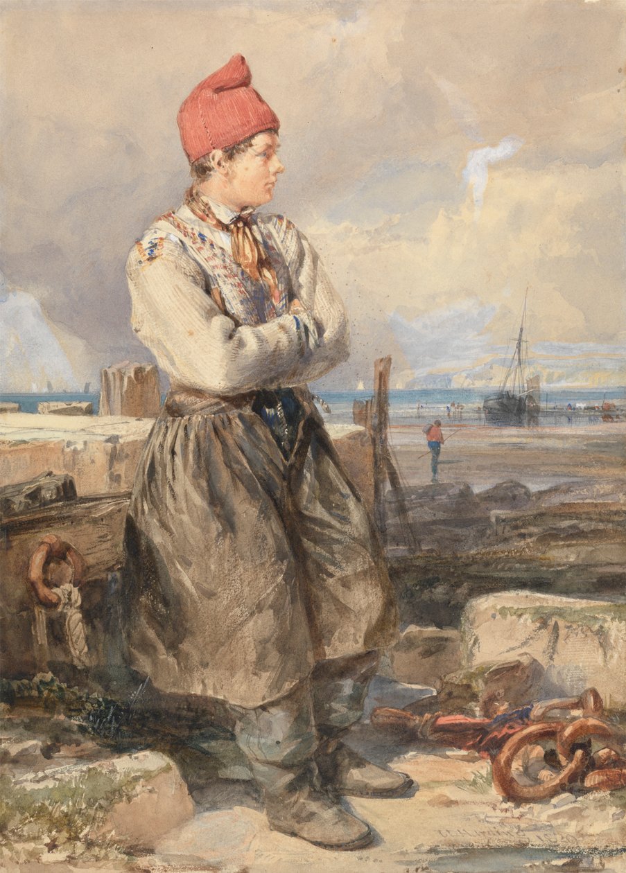 Fransk kystscene med Fisherboy af James Duffield Harding