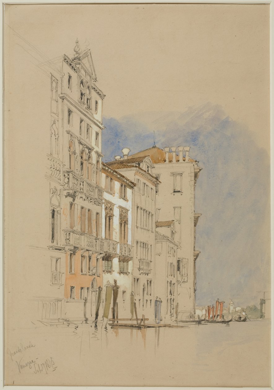 Canal Grande, Venedig, 1845 (blyant og wc på vævet papir) af James Duffield Harding