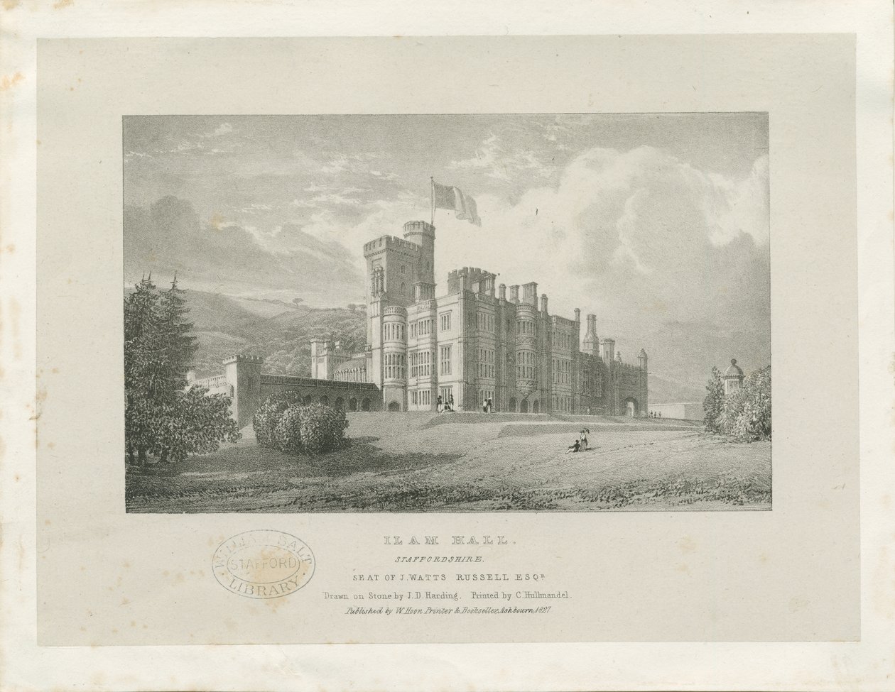 Ilam Hall: litografi af James Duffield Harding