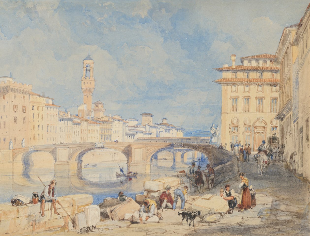 Ponte Santa Trinità, Firenze, før 1832. af James Duffield Harding