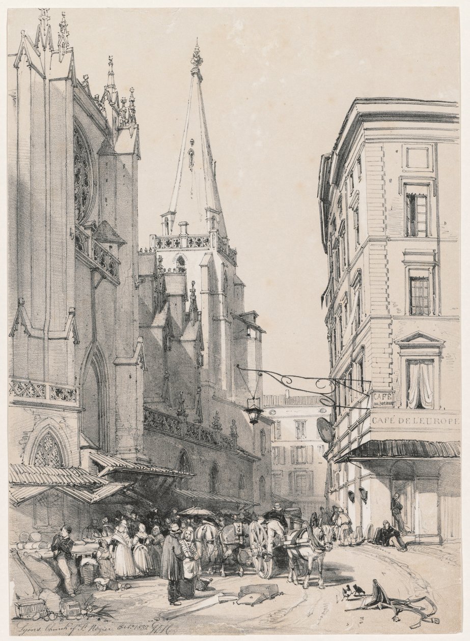 Skitser i ind- og udland: Lyons Church of St. Hezier, oktober 1832 af James Duffield Harding