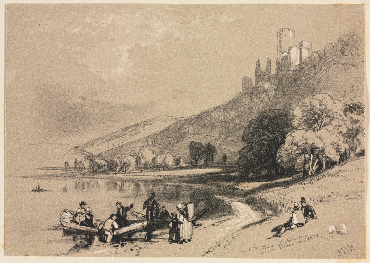 Skitser i ind- og udland: Ruinerne af Schonberg ved Rhinen, 1834. af James Duffield Harding