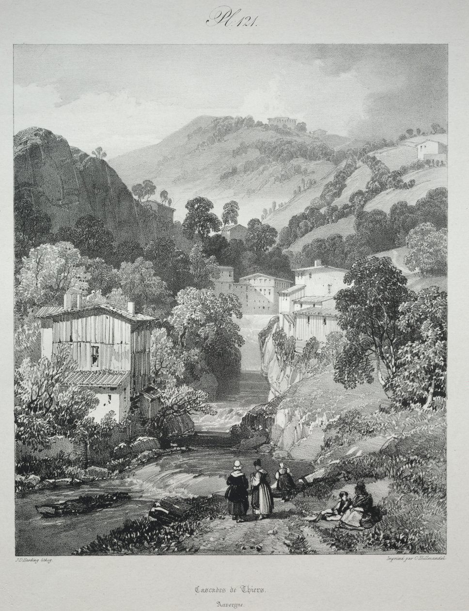 Maleriske og romantiske rejser i det gamle Frankrig. Auvergne: Thiers vandfald af James Duffield Harding