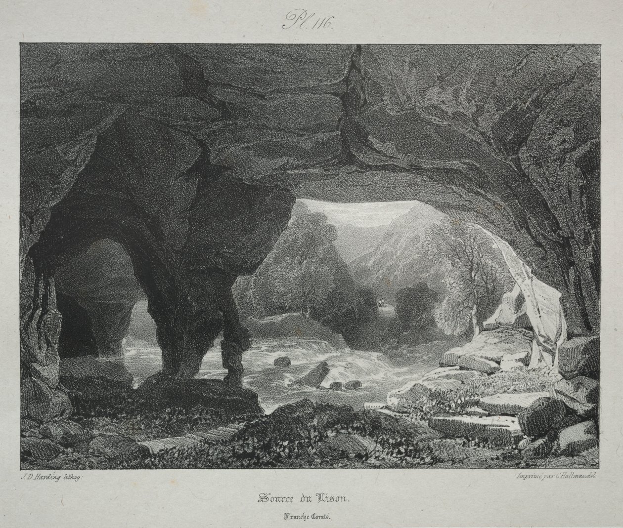 Maleriske og romantiske rejser i det gamle Frankrig. Franche-Comté: Lisonens kilde af James Duffield Harding