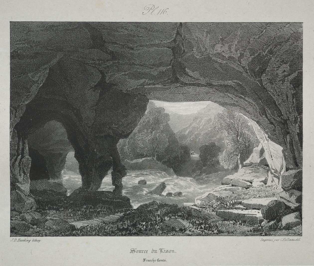 Maleriske og romantiske rejser i det gamle Frankrig. Franche-Comté: Lisonens kilde af James Duffield Harding