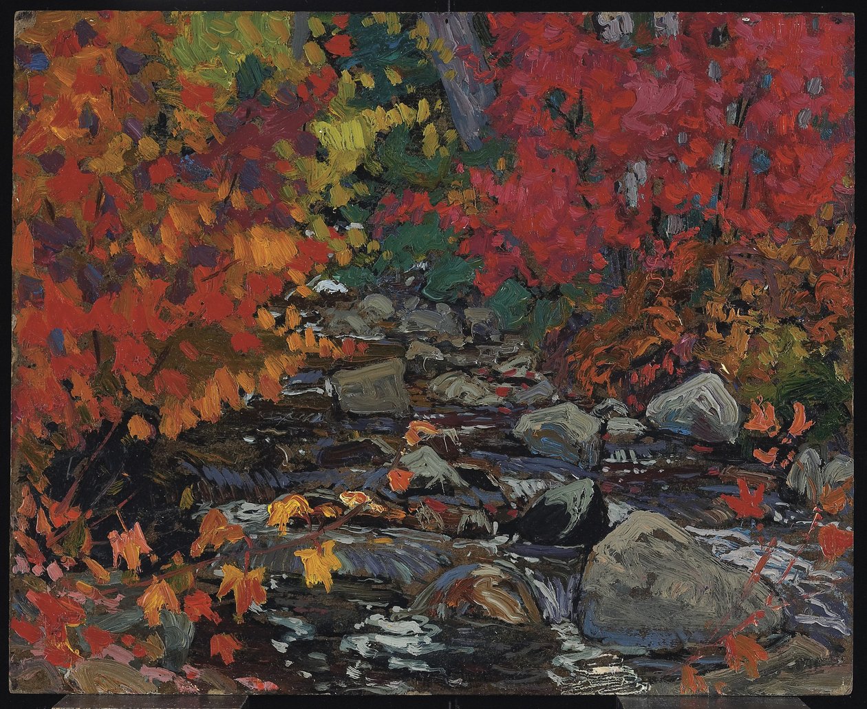 Autumn Leaves, Batchewana, Algoma, ca. 1919 (olie på komposit træ-pulpplade) af James Edward Hervey Macdonald
