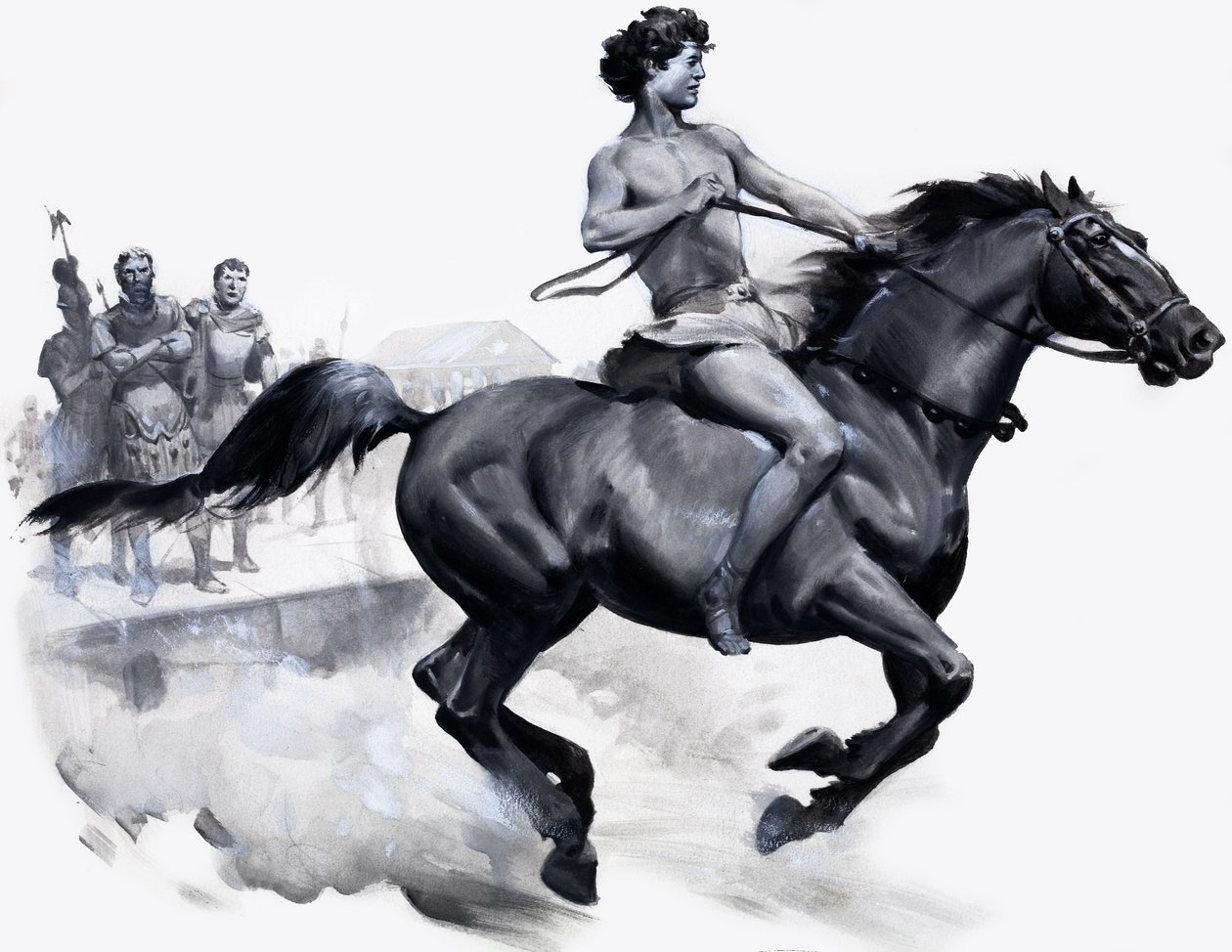 Alexander den Store rider på Bucephalus (gouache på papir) af James Edwin McConnell