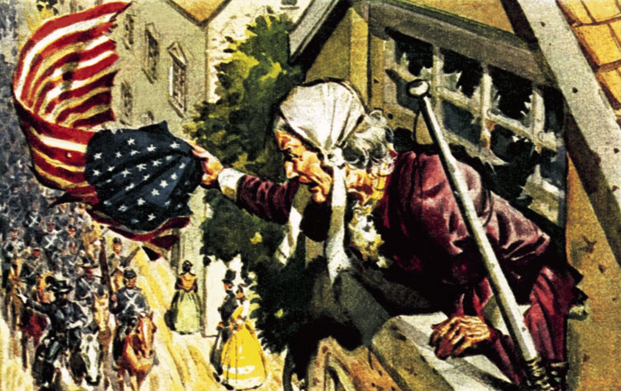 Barbara Frietchie ringer til general Sonewell Jackson under den amerikanske borgerkrig af James Edwin McConnell