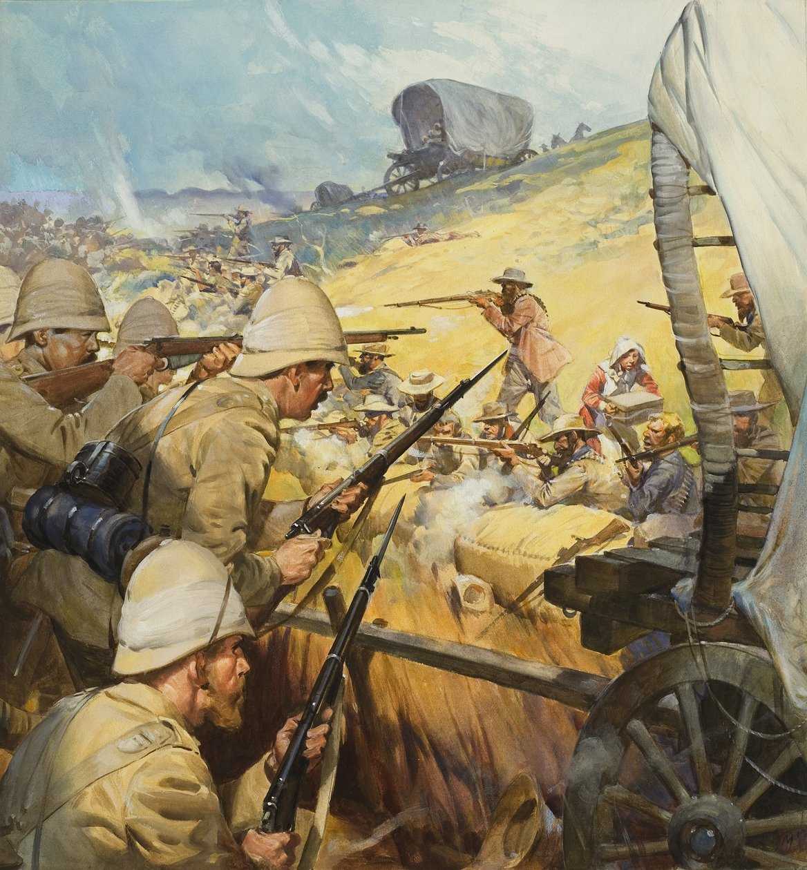 Boer War Skirmish (gouache på papir) af James Edwin McConnell