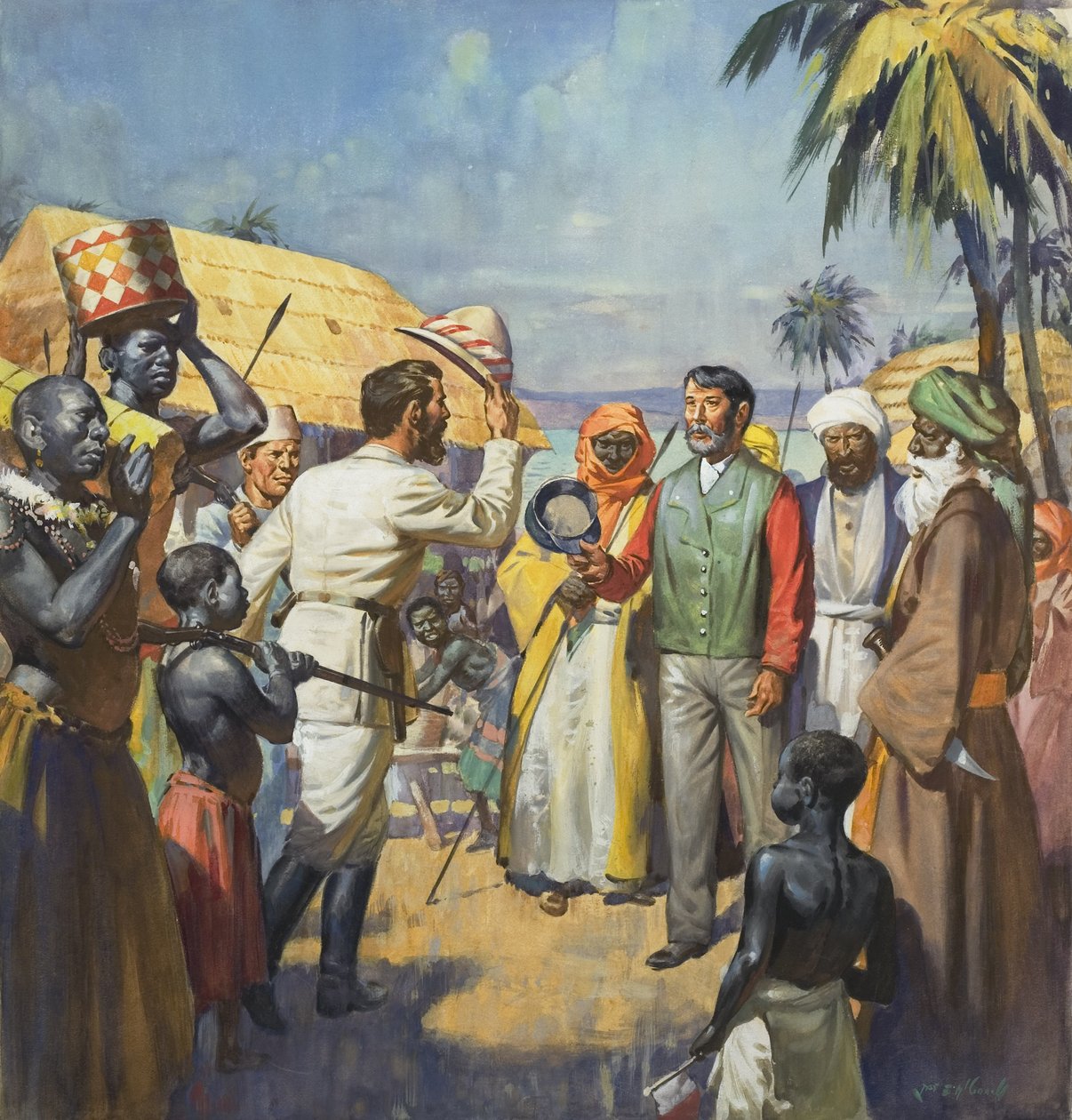 "Dr. Livingstone, formoder jeg ..." (gouache på papir) af James Edwin McConnell