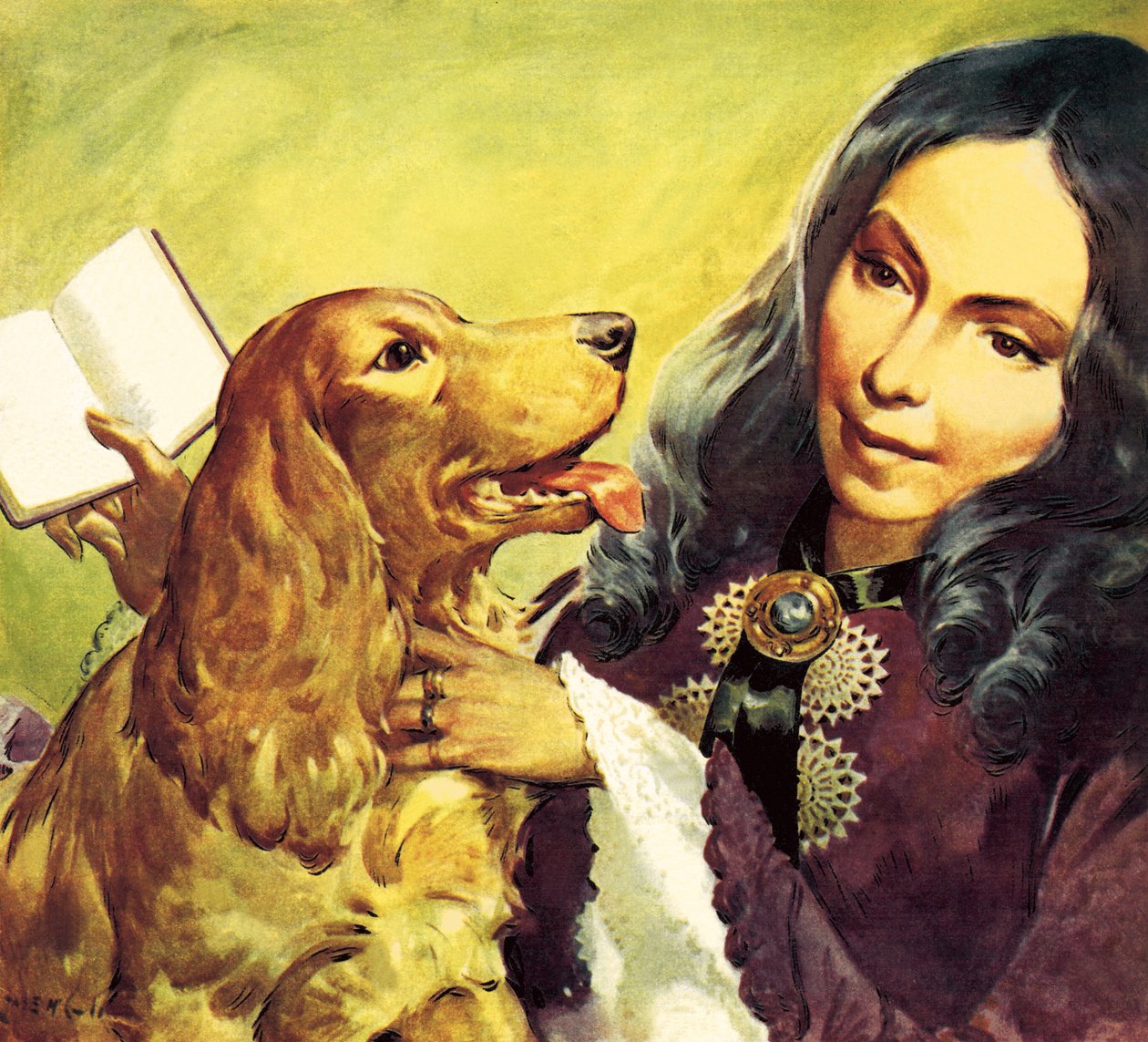 Elizabeth Barrett Browning og hendes cockerspaniel Flush af James Edwin McConnell