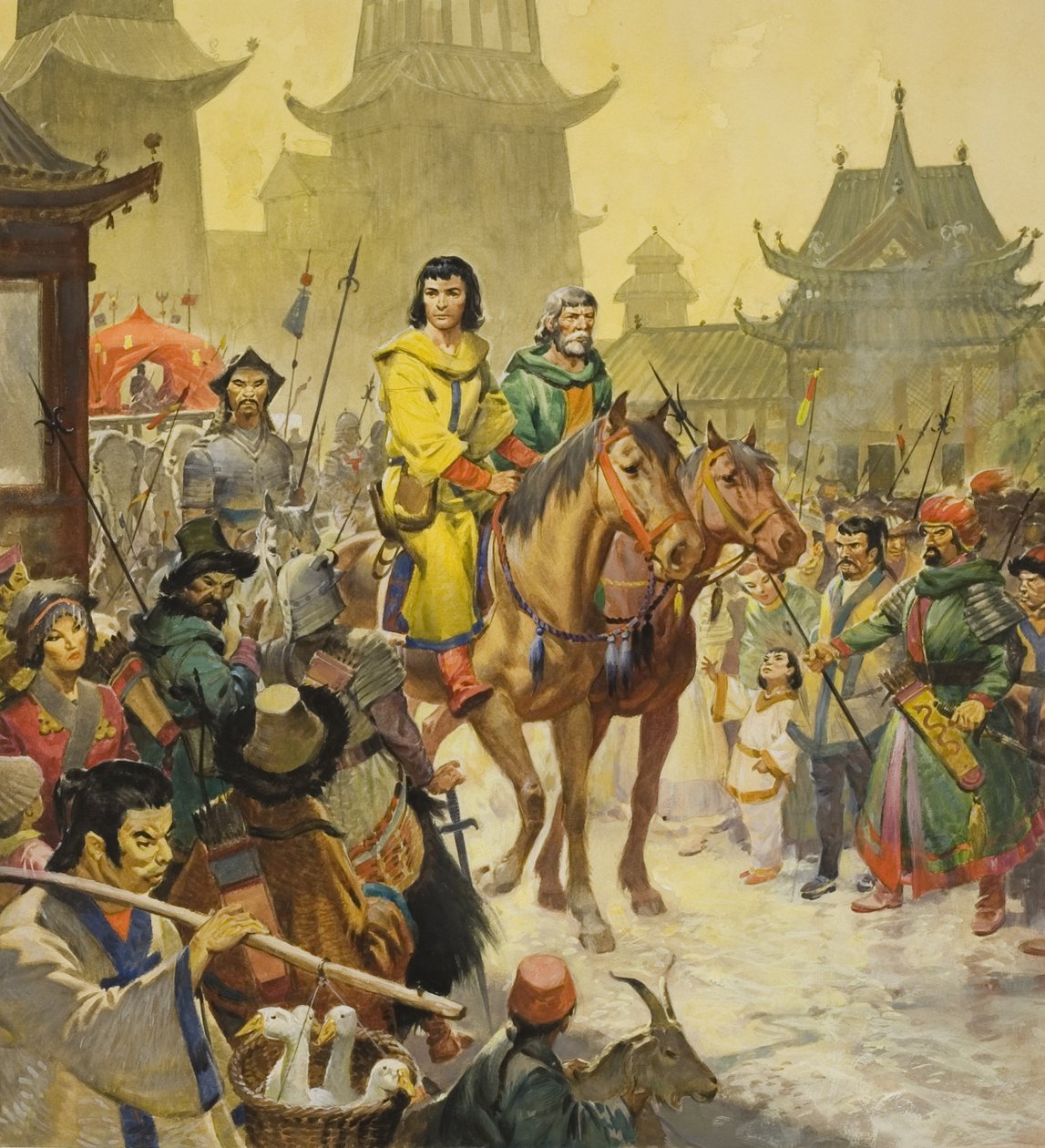 Marco Polo i Peking, 20. århundrede (gouache på papir) af James Edwin McConnell