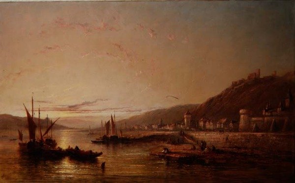 Fiskerbåde ved solnedgang af James Edwin Meadows
