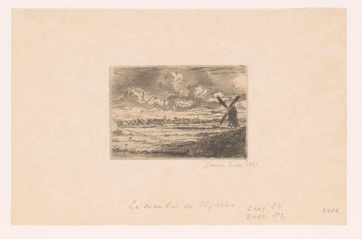 Udsigt over Slijkens med en mølle i forgrunden Moulin og Slijkens af James Ensor