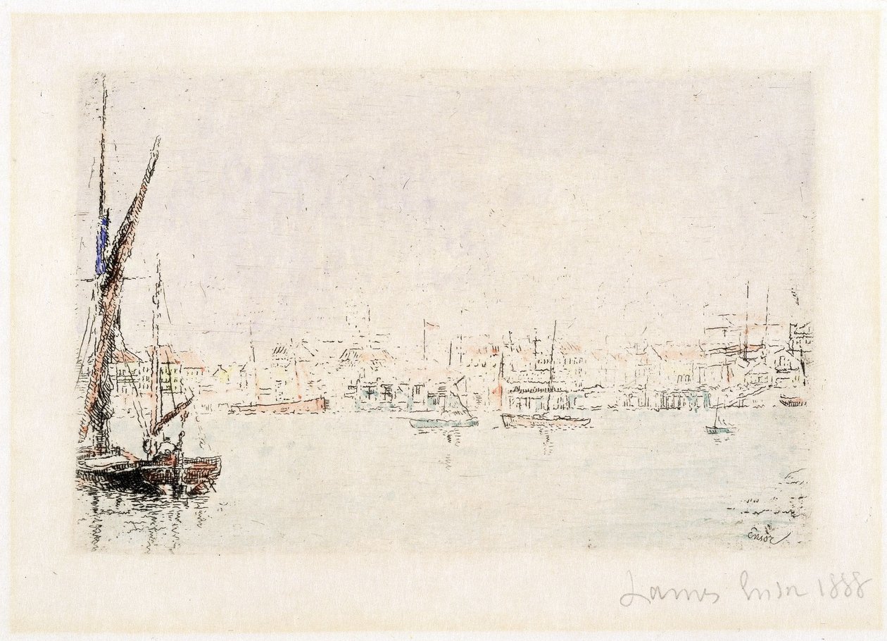 Udsigt over havnen i Oostende af James Ensor