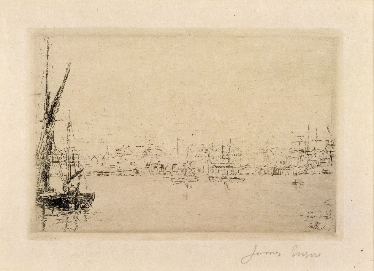 Udsigt over havnen i Oostende af James Ensor