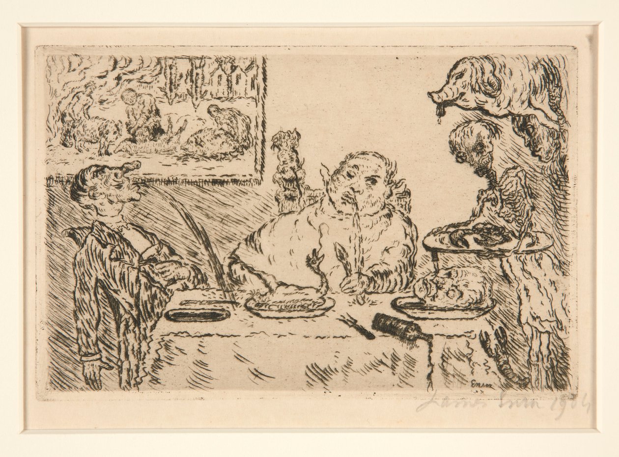 La gourmandise (Gluttony), fra porteføljen Les p?ch?s capitaux (Dødssynderne) af James Ensor